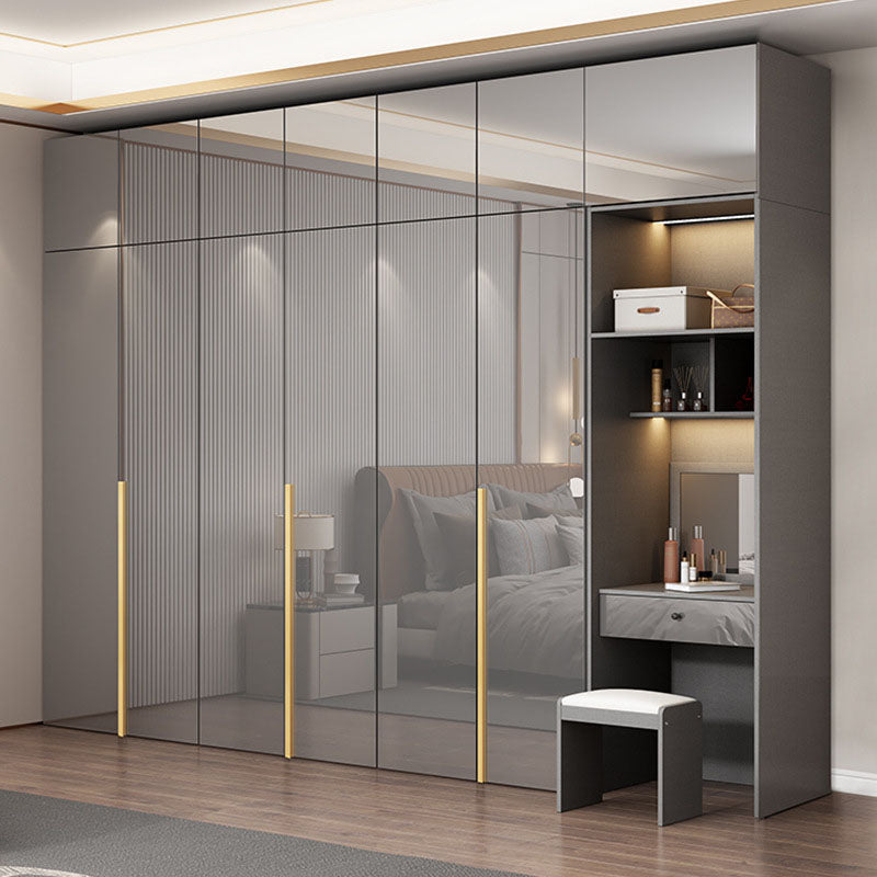 Contemporary Style Wood Wardrobe Gray Colour 1-Drawer Wardrobe Closet for Home Clearhalo 'Armoires & Wardrobes' 'armoires_wardrobes' 'Bedroom Furniture' 'furn' 'furn_armoires_wardrobes' 'Furniture' 5797699