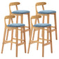 Armless Upholstered Bar Stool Modern Low Back Bar Stool with Wooden Legs