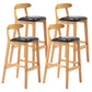 Armless Upholstered Bar Stool Modern Low Back Bar Stool with Wooden Legs