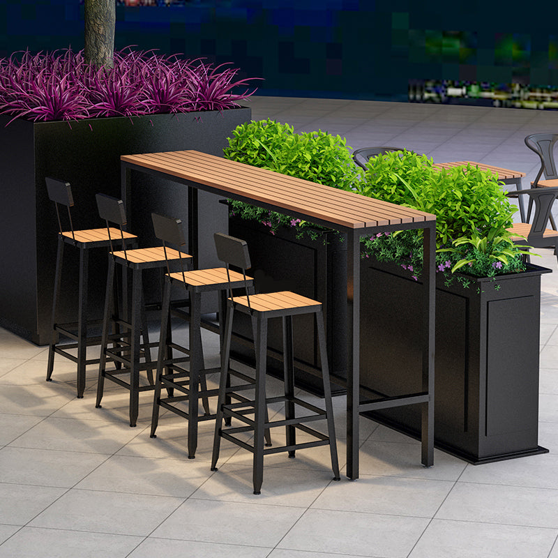 Outdoor Industrial Counter Stool Wood and Metal Black Footrest Bar Stool Clearhalo 'Bar Furniture' 'Bar Stools' 'bar_stools' 'furn' 'furn_bar_stools' 'Furniture' 'Kitchen & Dining Furniture' 5797873