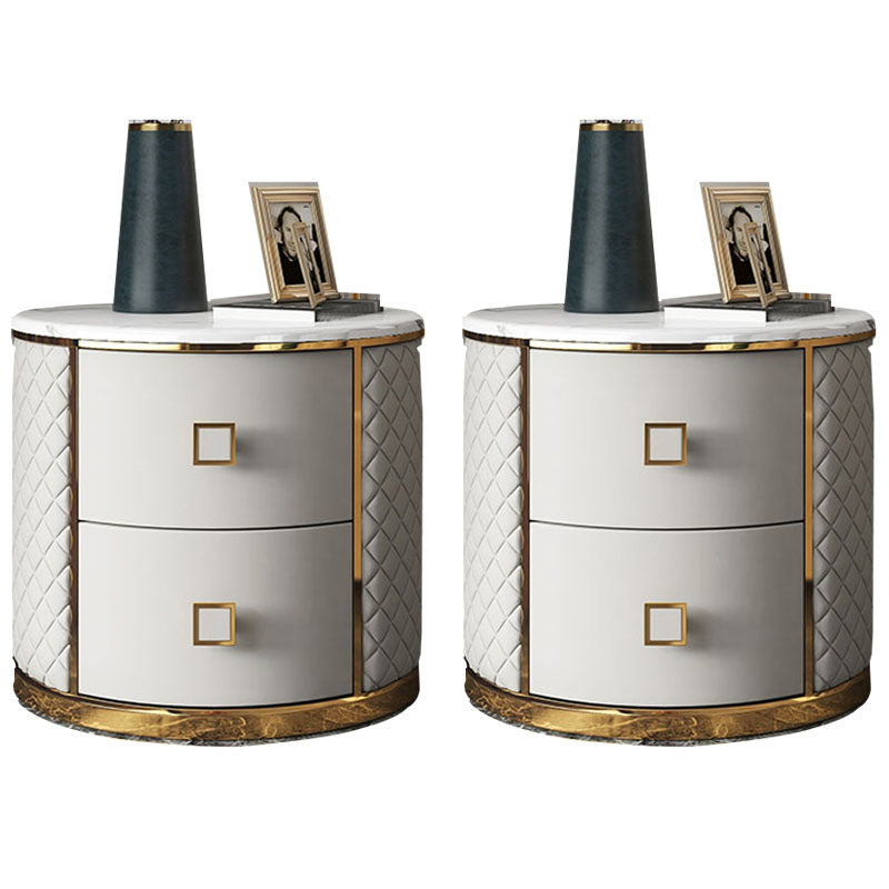 Tiroir Storage Tablette de nuit 2 tiroir faux cuir et véritable table de nuit en marbre glamour