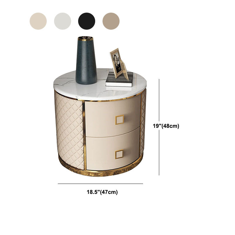 Comodino di archiviazione del cassetto 2 cassetto in pelle finta e glam da tavolo da notte in marmo autentico