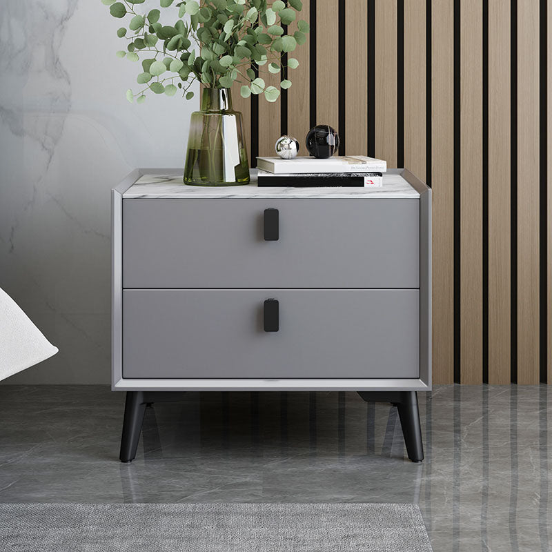 Faux Marble and Solid Wood Nightstand Contemporary Legs Included Bed Nightstand Drawers Light Gray 1 Piece Clearhalo 'Bedroom Furniture' 'furn' 'furn_night_stand' 'Furniture' 'night_stand' 'Nightstands' 5798048