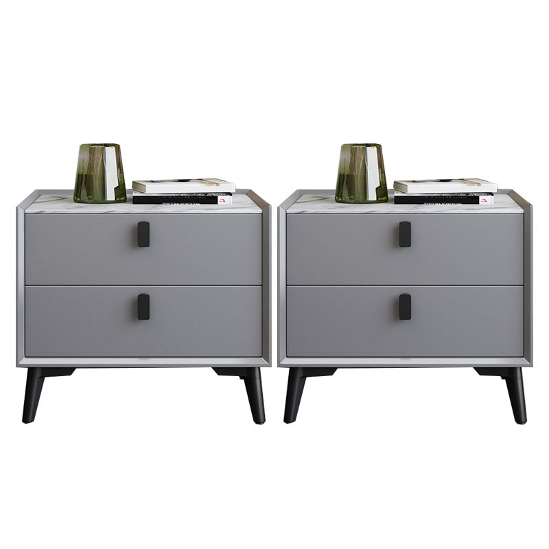 Faux Marble and Solid Wood Nightstand Contemporary Legs Included Bed Nightstand Drawers Light Gray 2 Piece Set Clearhalo 'Bedroom Furniture' 'furn' 'furn_night_stand' 'Furniture' 'night_stand' 'Nightstands' 5798051