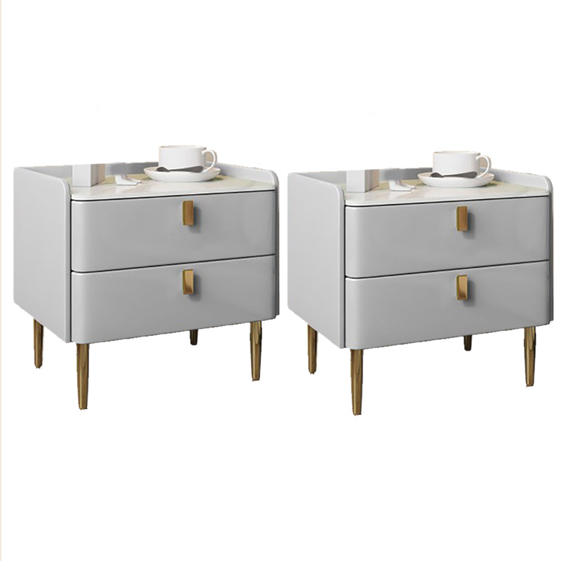 Glam Accent Table Nightstand Faux Marble and Solid Wood Nightstand with Legs