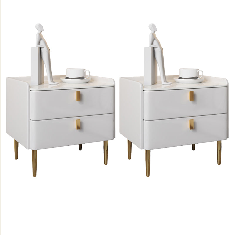 Glam Accent Table Nightstand Faux Marble and Solid Wood Nightstand with Legs