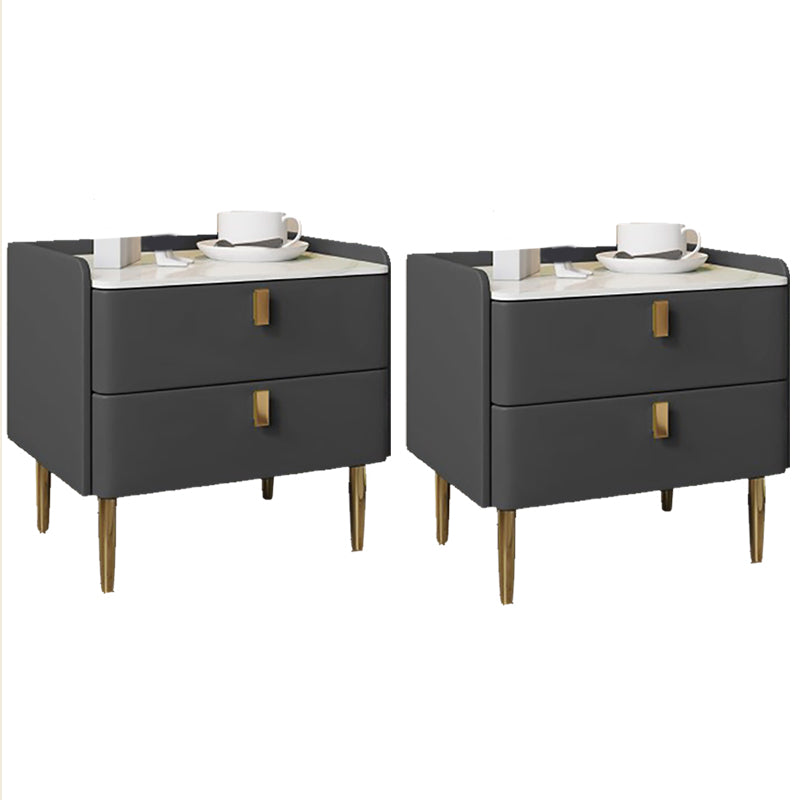 Glam Accent Table Nightstand Faux Marble and Solid Wood Nightstand with Legs