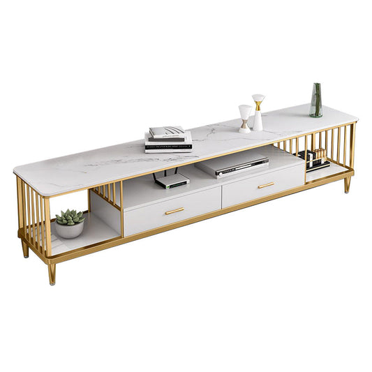 Glam Stone Top TV Stand 2-Drawer 17.7" H TV Console with Shelves Clearhalo 'furn' 'furn_tv_stands_entertainment_centers' 'Furniture' 'Living Room Furniture' 'TV Stands & Entertainment Centers' 'TV Stands & Media Storage Furniture' 'tv_stands_entertainment_centers' 5798434