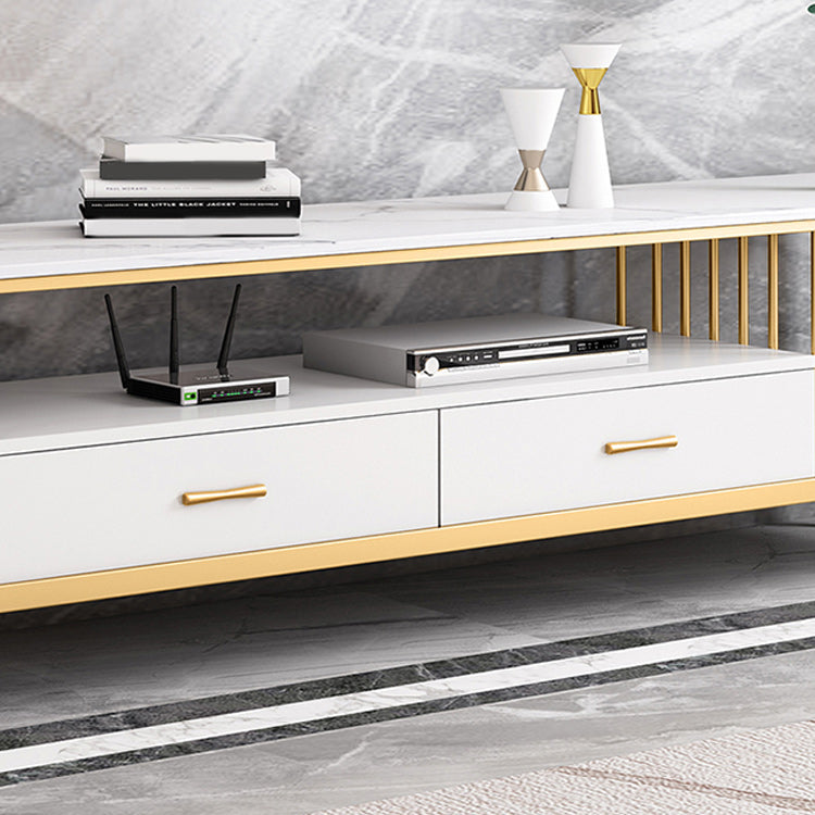 Glam Stone Top TV Stand 2-Drawer 17.7" H TV Console with Shelves Clearhalo 'furn' 'furn_tv_stands_entertainment_centers' 'Furniture' 'Living Room Furniture' 'TV Stands & Entertainment Centers' 'TV Stands & Media Storage Furniture' 'tv_stands_entertainment_centers' 5798436