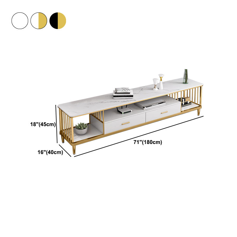 Glam Stone Top TV Stand 2-Drawer 17.7" H TV Console with Shelves Clearhalo 'furn' 'furn_tv_stands_entertainment_centers' 'Furniture' 'Living Room Furniture' 'TV Stands & Entertainment Centers' 'TV Stands & Media Storage Furniture' 'tv_stands_entertainment_centers' 5798439