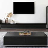 Consola de televisión de madera negra, soporte de televisión escandinava con cajones