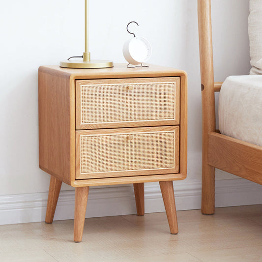 Wicker & Rattan Moderner Nachttisch Massivholz 2-Drawern-Aufbewahrung Nachttisch
