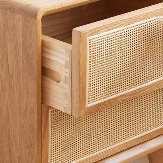 Wicker & Rattan Moderner Nachttisch Massivholz 2-Drawern-Aufbewahrung Nachttisch