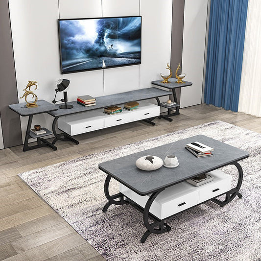 Console per supporti televisivi in ​​ardesia glam a 3 cassetti metallici