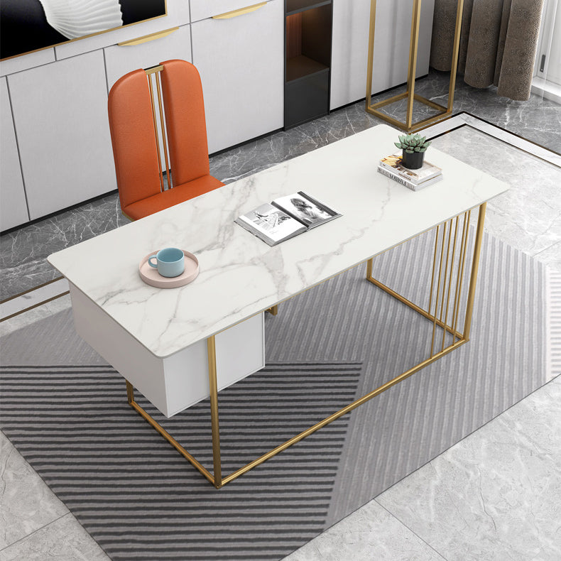 Glam Office Desk 23.62"Wide Curved Executive Desk with 2 Storage Drawers