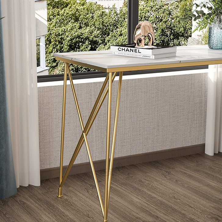 L-Shape Modern Style Office Desk Marble and Metal Writing Desk in White and Gold Clearhalo 'furn' 'furn_office_desk' 'Furniture' 'Office Desks' 'Office Furniture' 'office_desk' 5799956