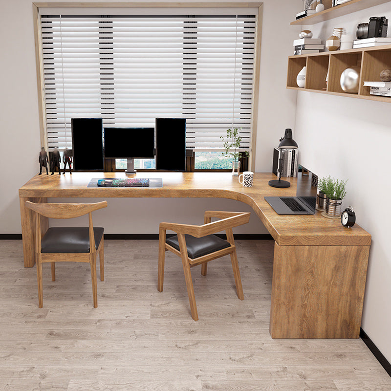 Solid Wood L-Shape Writing Desk Brown 29.6-inch High Office Desk for Home and Office Clearhalo 'furn' 'furn_office_desk' 'Furniture' 'Office Desks' 'Office Furniture' 'office_desk' 5800019