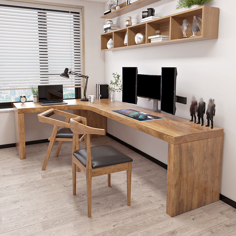Solid Wood L-Shape Writing Desk Brown 29.6-inch High Office Desk for Home and Office Clearhalo 'furn' 'furn_office_desk' 'Furniture' 'Office Desks' 'Office Furniture' 'office_desk' 5800021