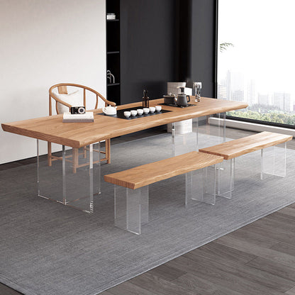 Escritorio de oficina moderno de 30 "H escritorio de oficina acrílico de madera maciza natural