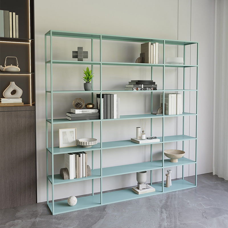 Modern Open Storage Bookcase 9.8" W Iron Frame Bookshelf with Shelves 71"L x 10"W x 71"H Green Clearhalo 'Bookcases' 'furn' 'furn_bookcases' 'Furniture' 'Office Furniture' 5800333