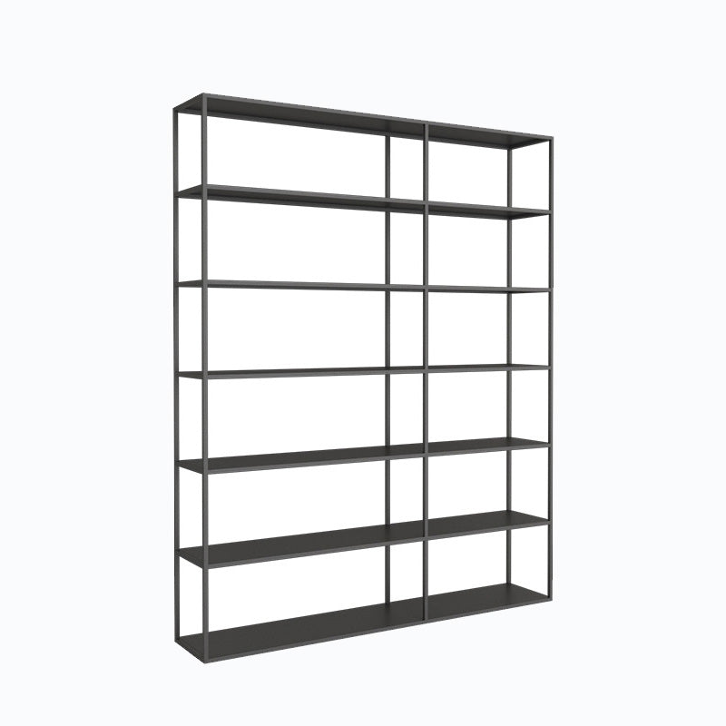 Modern Open Storage Bookcase 9.8" W Iron Frame Bookshelf with Shelves 63"L x 9.8"W x 70.9"H Black Clearhalo 'Bookcases' 'furn' 'furn_bookcases' 'Furniture' 'Office Furniture' 5800340