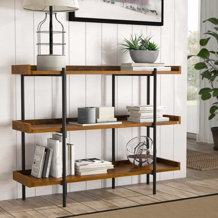 Modern Solid Wood Bookshelf Brown Etagere Open plank Verticale boekenkast