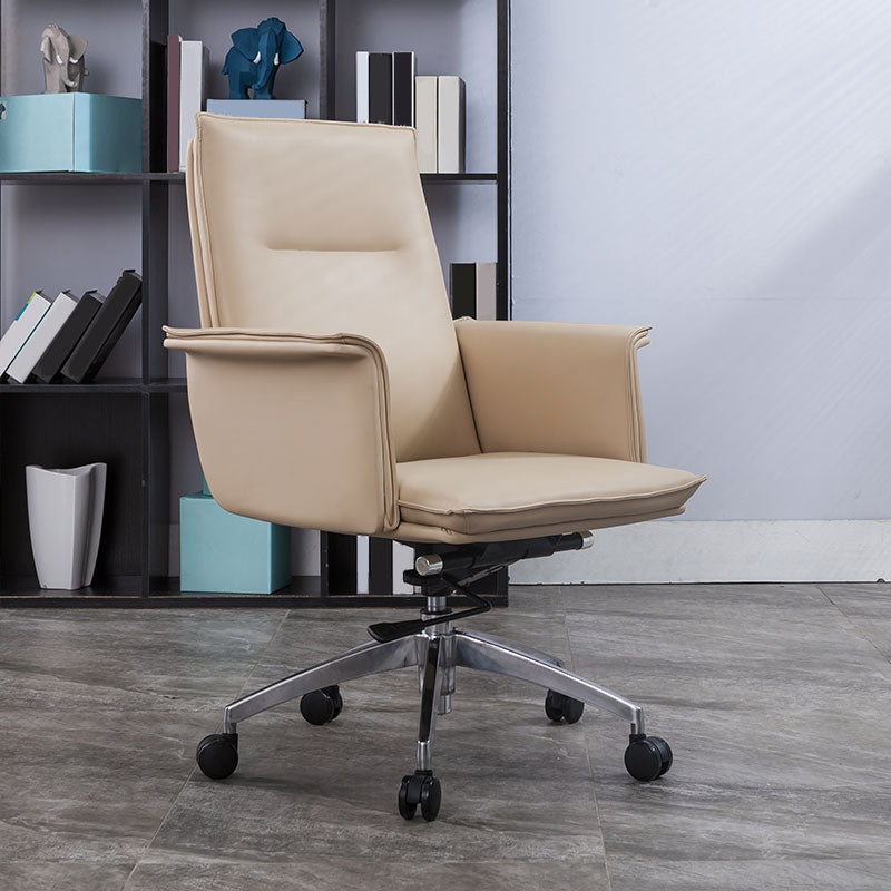 High Back Leather Swivel Office Chair with Chrome Arms Upholstered Task Chair Clearhalo 'furn' 'furn_office_chair' 'Furniture' 'Office Chairs' 'Office Furniture' 'office_chair' 5801525