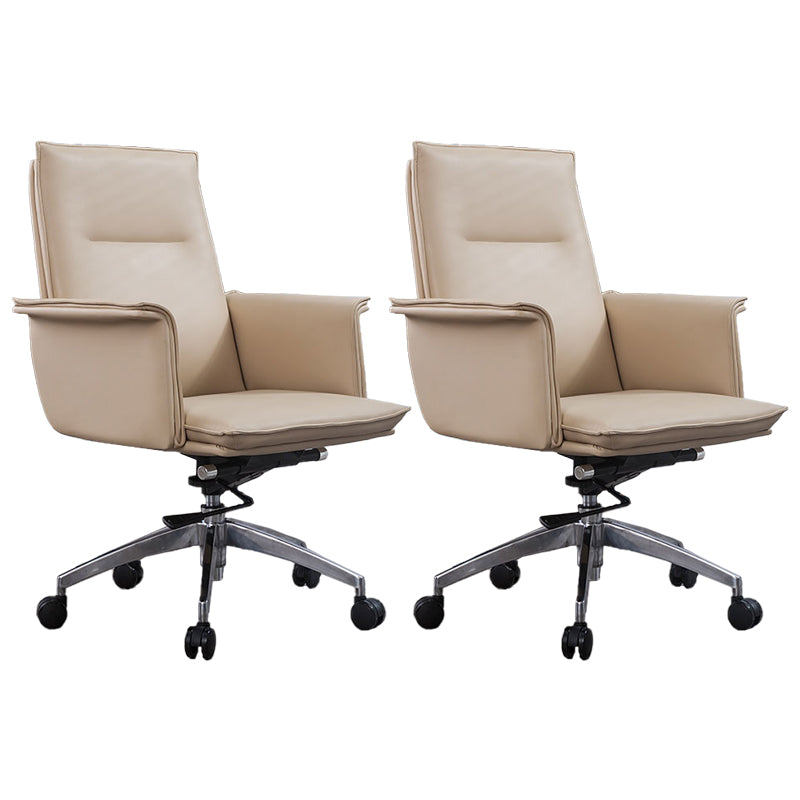 High Back Leather Swivel Office Chair with Chrome Arms Upholstered Task Chair 2 Piece Set Mid-Back (14-22 in.) Clearhalo 'furn' 'furn_office_chair' 'Furniture' 'Office Chairs' 'Office Furniture' 'office_chair' 5801528