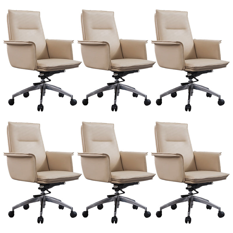 High Back Leather Swivel Office Chair with Chrome Arms Upholstered Task Chair 6 Piece Set Mid-Back (14-22 in.) Clearhalo 'furn' 'furn_office_chair' 'Furniture' 'Office Chairs' 'Office Furniture' 'office_chair' 5801532