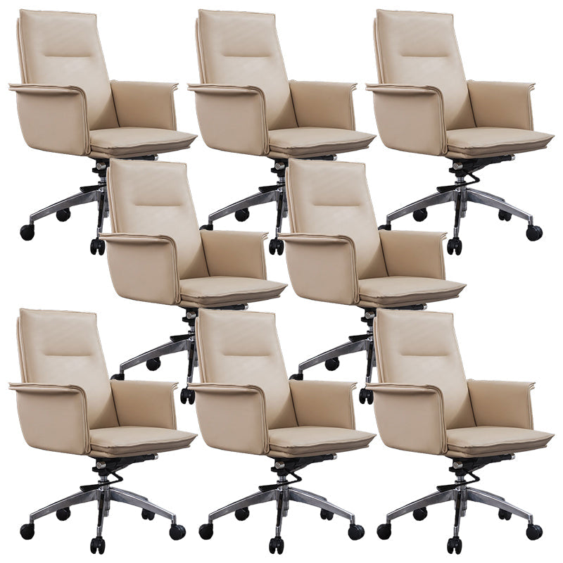 High Back Leather Swivel Office Chair with Chrome Arms Upholstered Task Chair 8 Piece Set Mid-Back (14-22 in.) Clearhalo 'furn' 'furn_office_chair' 'Furniture' 'Office Chairs' 'Office Furniture' 'office_chair' 5801533