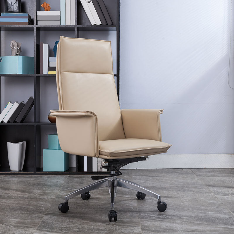 High Back Leather Swivel Office Chair with Chrome Arms Upholstered Task Chair 1 Piece High-Back (Over 22 in.) Clearhalo 'furn' 'furn_office_chair' 'Furniture' 'Office Chairs' 'Office Furniture' 'office_chair' 5801535