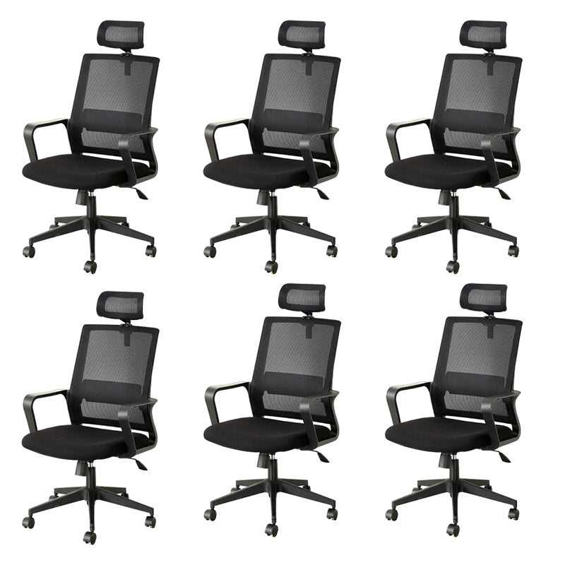 Modern Fixed Arms Office Chair Nylon Black High Back Home Office Chair 6 Piece Set Casters Included With Headrest Clearhalo 'furn' 'furn_office_chair' 'Furniture' 'Office Chairs' 'Office Furniture' 'office_chair' 5801644