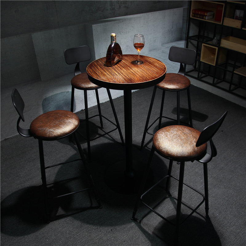 Industrial 1/3/4/5 Pieces Solid Wood Bar Table Set Fixed Table Counter Table 4 Pieces: 1 Brown Table, 4 Stools Clearhalo 'Bar Furniture' 'furn' 'furn_home_bar_bar_sets' 'Furniture' 'Home Bars & Bar Sets' 'home_bar_bar_sets' 'Kitchen & Dining Furniture' 5802419