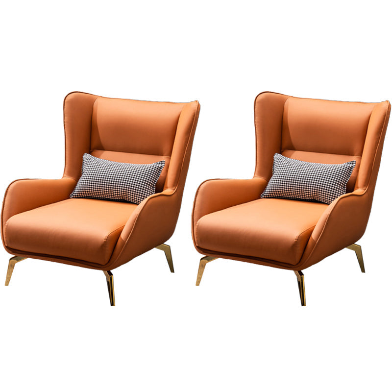 Glam Style with Handrail Leather HandrailMetal Foot Arm Chair with Fixed Backrest