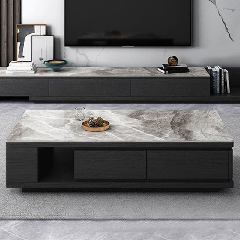 Pedestal Base Coffee Table with 3 Storage Drawers and Shelf in Grey 55"L x 31.5"W x 16"H Clearhalo 'Coffee & Accent Tables' 'Coffee Tables' 'coffee_tables' 'furn' 'furn_coffee_tables' 'Furniture' 'Living Room Furniture' 5802763