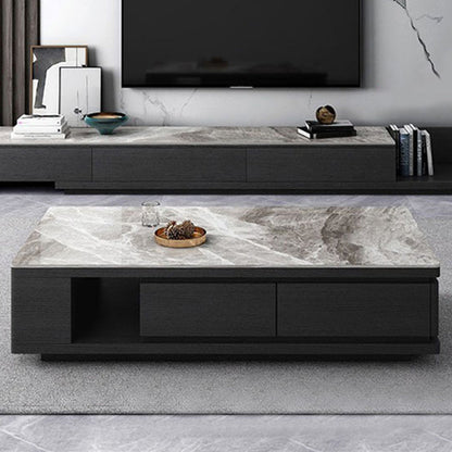 Pedestal Base Coffee Table with 3 Storage Drawers and Shelf in Grey 55"L x 31.5"W x 16"H Clearhalo 'Coffee & Accent Tables' 'Coffee Tables' 'coffee_tables' 'furn' 'furn_coffee_tables' 'Furniture' 'Living Room Furniture' 5802763