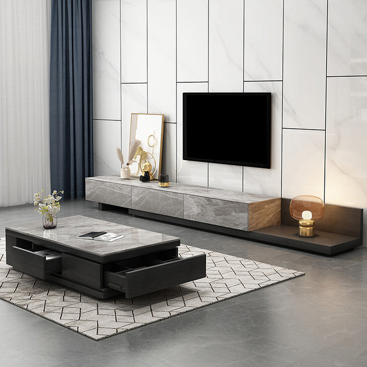 Pedestal Base Coffee Table with 3 Storage Drawers and Shelf in Grey Clearhalo 'Coffee & Accent Tables' 'Coffee Tables' 'coffee_tables' 'furn' 'furn_coffee_tables' 'Furniture' 'Living Room Furniture' 5802765
