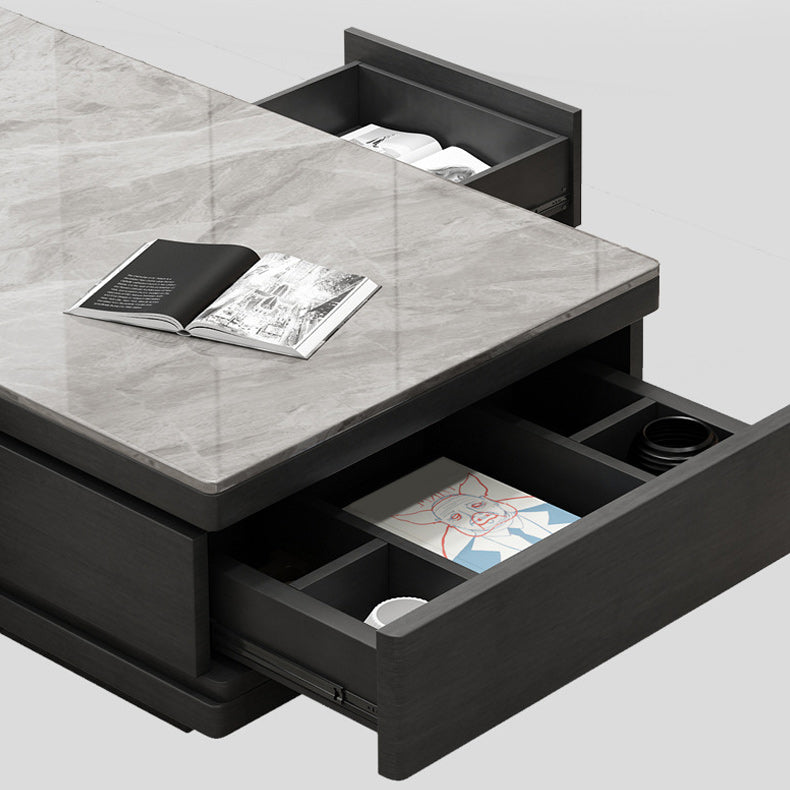Pedestal Base Coffee Table with 3 Storage Drawers and Shelf in Grey Clearhalo 'Coffee & Accent Tables' 'Coffee Tables' 'coffee_tables' 'furn' 'furn_coffee_tables' 'Furniture' 'Living Room Furniture' 5802768