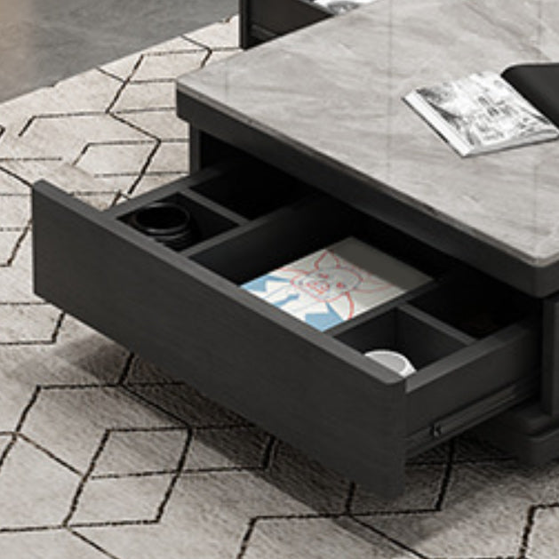 Pedestal Base Coffee Table with 3 Storage Drawers and Shelf in Grey Clearhalo 'Coffee & Accent Tables' 'Coffee Tables' 'coffee_tables' 'furn' 'furn_coffee_tables' 'Furniture' 'Living Room Furniture' 5802769