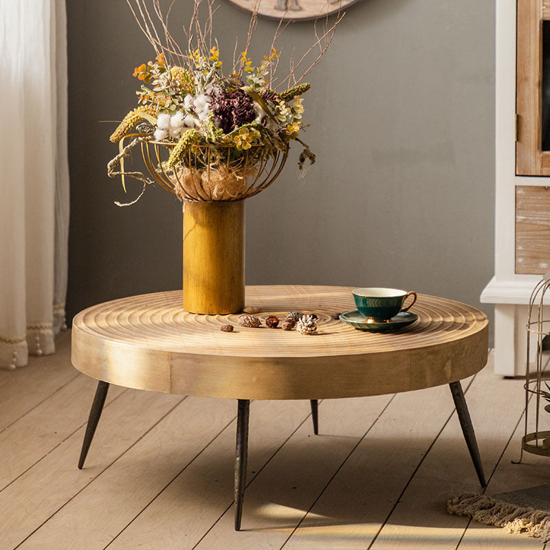 Rustic Style Coffee Cocktail Table 3 Legs Wooden Round Coffee Table 31.5 "L x 31.5"W x 13"H Clearhalo 'Coffee & Accent Tables' 'Coffee Tables' 'coffee_tables' 'furn' 'furn_coffee_tables' 'Furniture' 'Living Room Furniture' 5802776