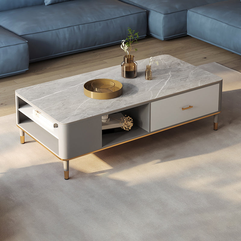 Glam 4-beiniger Couchtisch aus Schiefer, rechteckiges Couchtisch-Set für Zuhause