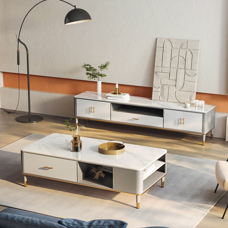 Glam 4-beiniger Couchtisch aus Schiefer, rechteckiges Couchtisch-Set für Zuhause
