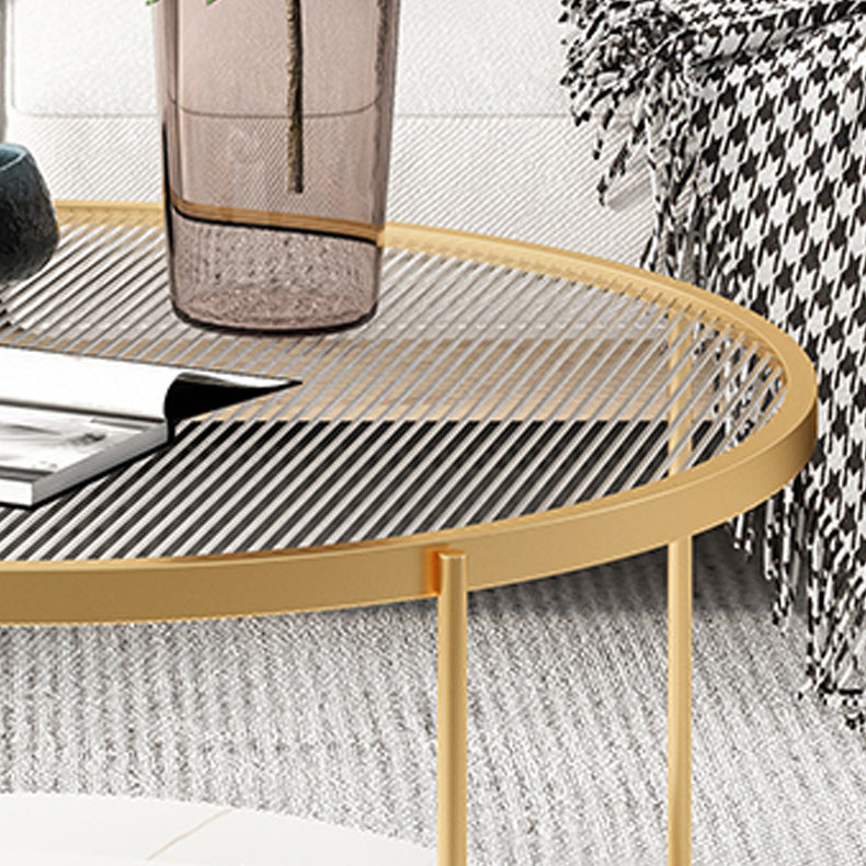 Modern Style Round Glass Table Plate Metal 4 Legs Base with Storage Rack Coffee Table Clearhalo 'Coffee & Accent Tables' 'Coffee Tables' 'coffee_tables' 'furn' 'furn_coffee_tables' 'Furniture' 'Living Room Furniture' 5802952