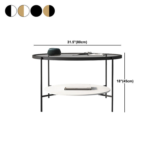 Modern Style Round Glass Table Plate Metal 4 Legs Base with Storage Rack Coffee Table Clearhalo 'Coffee & Accent Tables' 'Coffee Tables' 'coffee_tables' 'furn' 'furn_coffee_tables' 'Furniture' 'Living Room Furniture' 5802963