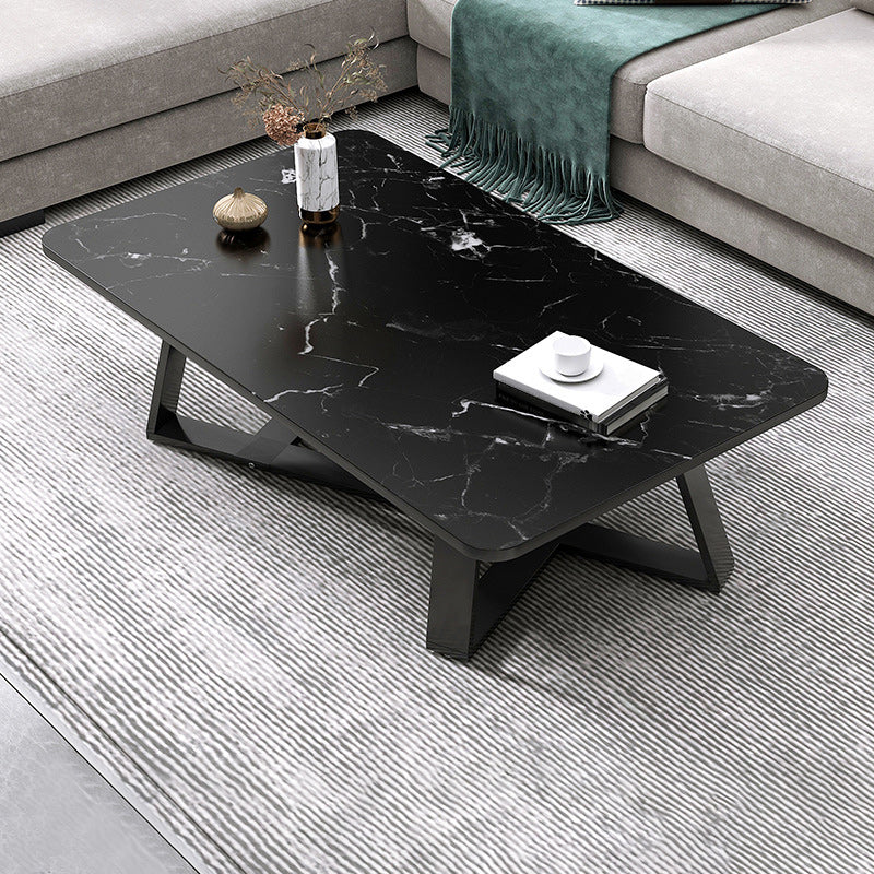 Cross Table Base Design Rectangular Faux Wood Table Ornate Style Coffee Table 31.5"L x 20"W x 18"H Black Clearhalo 'Coffee & Accent Tables' 'Coffee Tables' 'coffee_tables' 'furn' 'furn_coffee_tables' 'Furniture' 'Living Room Furniture' 5802964