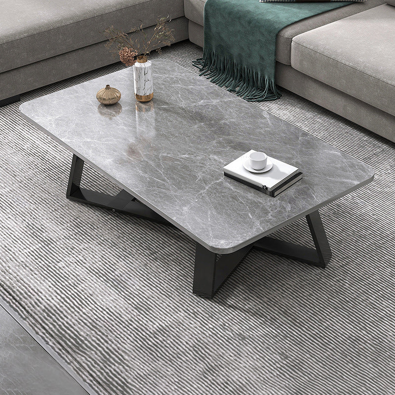 Cross Table Base Design Rectangular Faux Wood Table Ornate Style Coffee Table 31.5"L x 20"W x 18"H Gray Clearhalo 'Coffee & Accent Tables' 'Coffee Tables' 'coffee_tables' 'furn' 'furn_coffee_tables' 'Furniture' 'Living Room Furniture' 5802965