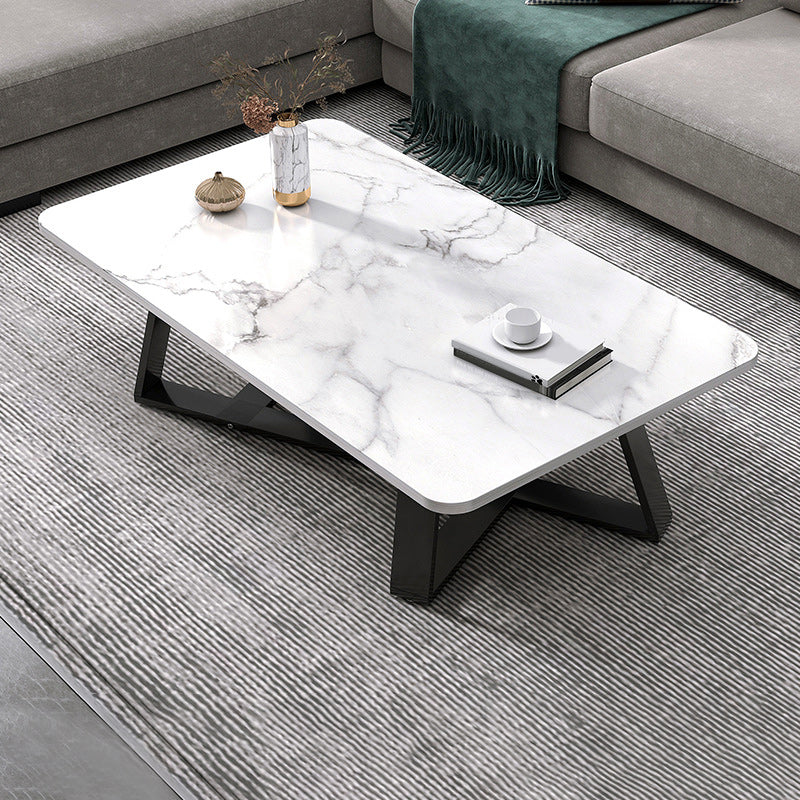 Cross Table Base Design Rectangular Faux Wood Table Ornate Style Coffee Table 31.5"L x 20"W x 18"H White Clearhalo 'Coffee & Accent Tables' 'Coffee Tables' 'coffee_tables' 'furn' 'furn_coffee_tables' 'Furniture' 'Living Room Furniture' 5802966
