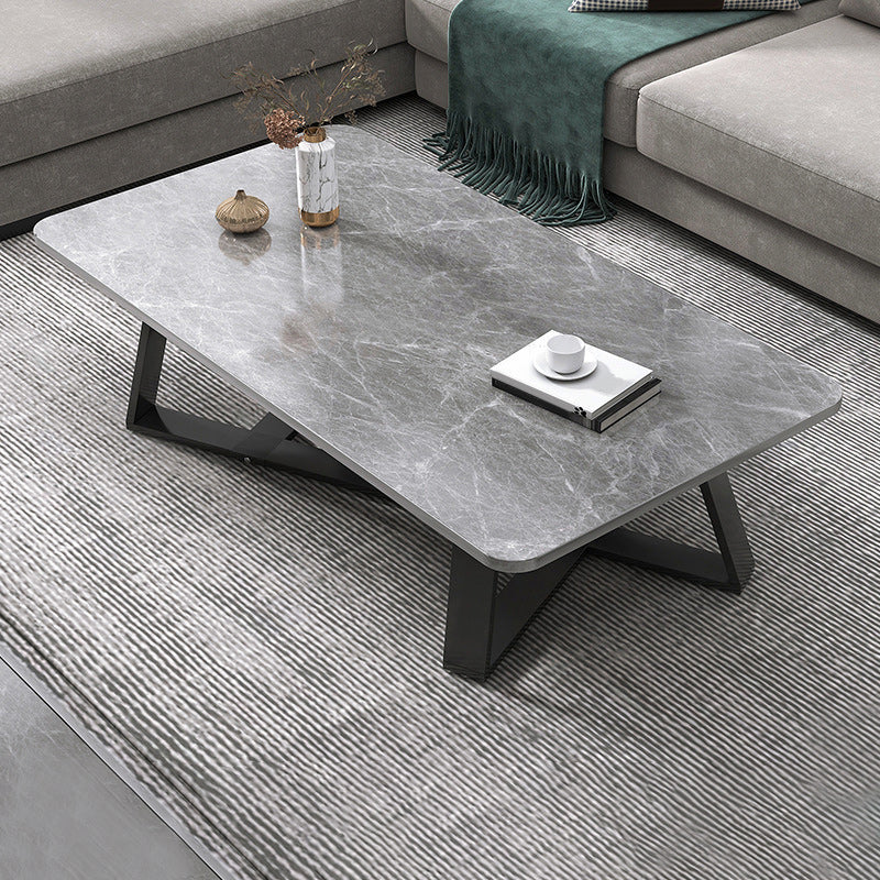 Cross Table Base Design Rectangular Faux Wood Table Ornate Style Coffee Table 39.5"L x 19.5"W x 18"H Gray Clearhalo 'Coffee & Accent Tables' 'Coffee Tables' 'coffee_tables' 'furn' 'furn_coffee_tables' 'Furniture' 'Living Room Furniture' 5802972