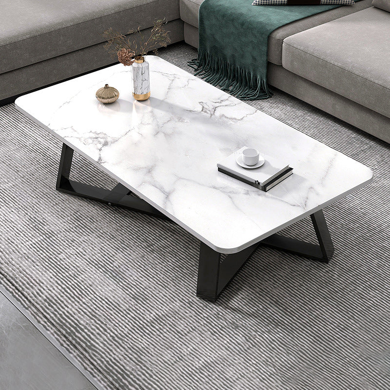 Cross Table Base Design Rectangular Faux Wood Table Ornate Style Coffee Table 39.5"L x 19.5"W x 18"H White Clearhalo 'Coffee & Accent Tables' 'Coffee Tables' 'coffee_tables' 'furn' 'furn_coffee_tables' 'Furniture' 'Living Room Furniture' 5802973