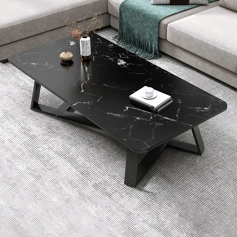 Cross Table Base Design Rectangular Faux Wood Table Ornate Style Coffee Table 47"L x 24"W x 18"H Black Clearhalo 'Coffee & Accent Tables' 'Coffee Tables' 'coffee_tables' 'furn' 'furn_coffee_tables' 'Furniture' 'Living Room Furniture' 5802974
